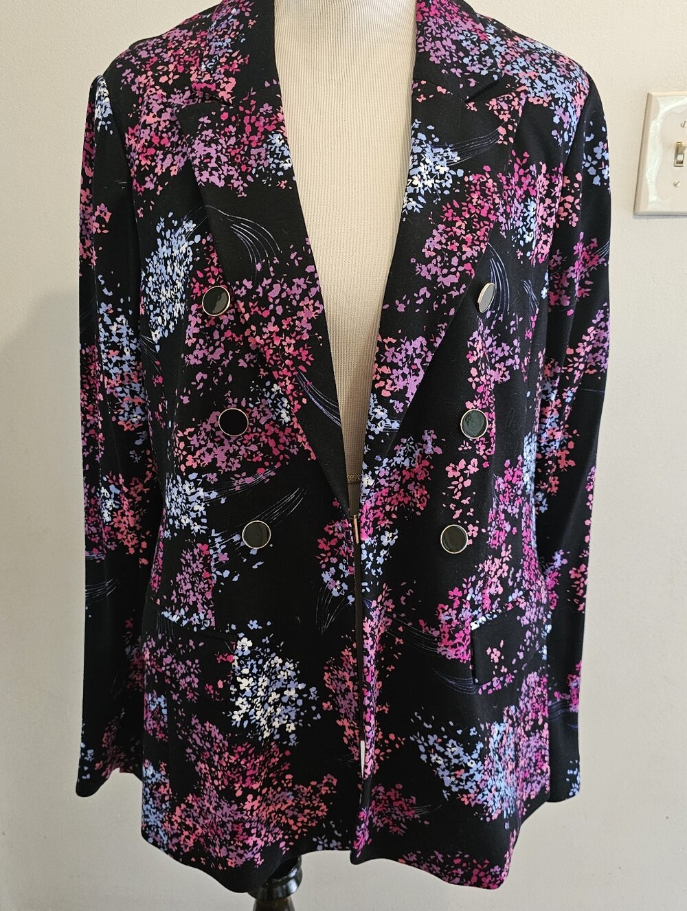 Lane Bryant Black Floral Double-Breasted Blazer | Plus Size